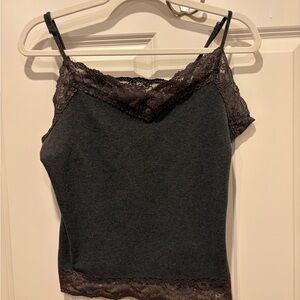 Van Heusen Dark Gray Lace Trim Camisole, Size Large